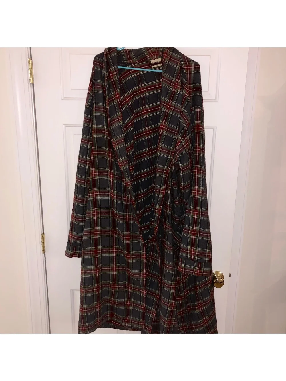 LL BEAN FLANNEL SCOTCH PLAID 100% COTTON BATH ROBE GREEN RED MENS SIZE XXL TALL